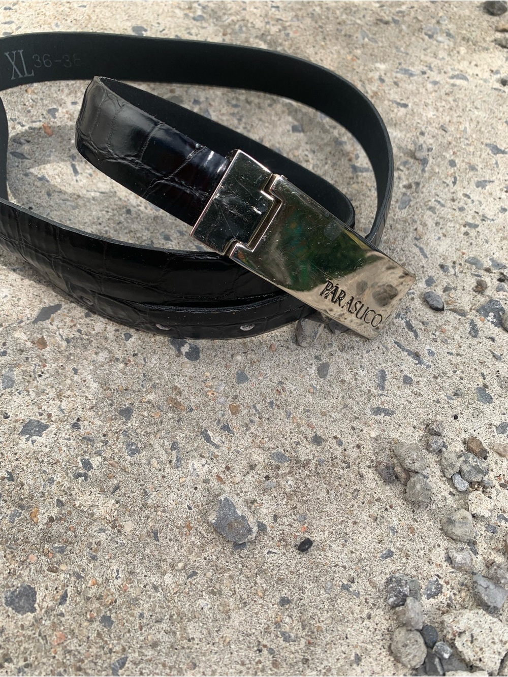 Vtg- Parasuco Black Croc Embossed Leather Belt - Size XL (36-38)